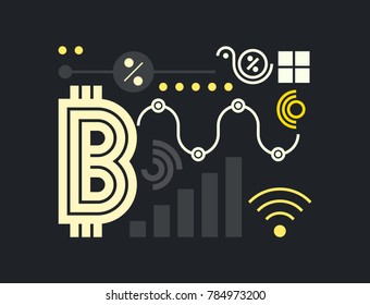 Vector abstract background; illustrative typography horizontal banner for Blockchain; cryptocurrencies; bitcoin and distributed ledger technology concept. Block chain; network connect