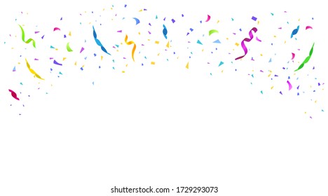 Vector abstract background isolated with many falling tiny colorful confetti pieces and ribbon. Carnival, Christmas or New Year decoration colorful party pennants for birthday celebration, festival