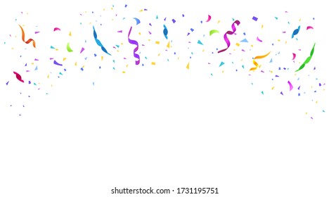 Vector abstract background isolated with many falling tiny colorful confetti pieces and ribbon. Carnival, Christmas or New Year decoration colorful party pennants for birthday celebration, festival