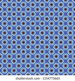 Vector abstract background. Abstract kaleidoscope with Star of Judah David, floral spiral effect and geometrical ornament. Brown, black and blue flower kaleidoscope seamless pattern.
