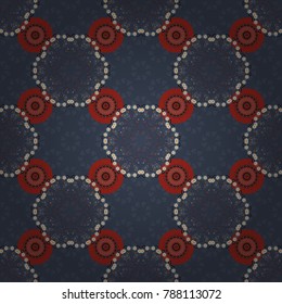 Vector abstract background. Abstract kaleidoscope with Star of Judah David, floral spiral effect and geometrical ornament. Blue, gray and red flower kaleidoscope seamless pattern.