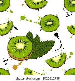 Vector abstract background with kiwi. Seamless pattern.