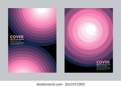 Vector abstract background with layered concentric circles in pink and purple gradient. Modern, minimal design, for cover, poster, digital artwork, annual report.