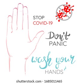 Vector abstract background. Lettering: don't panic! Coronovirus. Covid 19