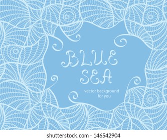 vector abstract background in light blue colors with banner and words blue sea written on it
