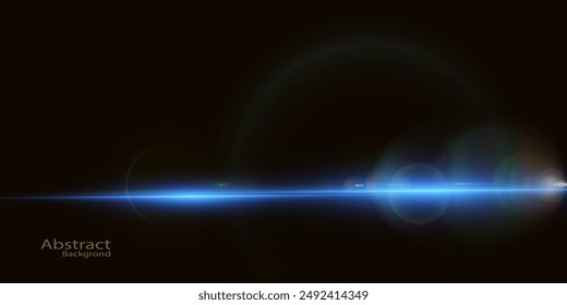 Fondo abstracto del Vector con el efecto de la luz del destello del resplandor azul brillante de las llamaradas solares en el espacio exterior.