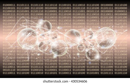 Vector abstract background with lights; lines, bubbles and binary code