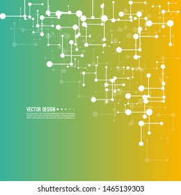 Vector abstract background with lines and dots. High tech design. Node molecule structure. Science and connection concept