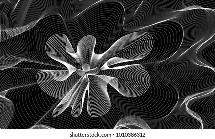 Vector abstract background of lines of infinity, lines of landscape, abstract geometric background of lines. White lines and black background.