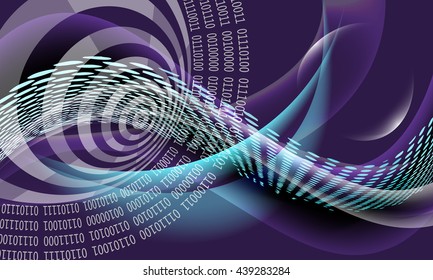 Vector abstract background with lines and waves and binary code