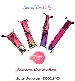 Vector abstract background with a lip gloss. Fashion illustration. Beauty saloon. Beauty and fashion. Glamour.