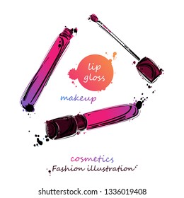 Vector abstract background with a lip gloss. Fashion illustration. Beauty saloon. Beauty and fashion. Glamour.