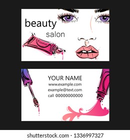 Vector abstract background with a lip gloss. Business card. Beauty saloon.