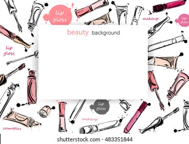 Vector abstract background with a lip gloss. Fashion illustration. Beauty saloon. Beauty and fashion. Glamour.