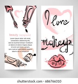 Vector abstract background with a lip gloss. Vertical banners. Fashion illustration.