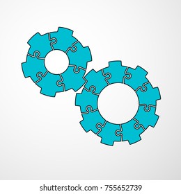 Vector Abstract background made from cogwheel puzzle pieces and place for your content. Cogwheels made of puzzle pieces. Busines presentation banner