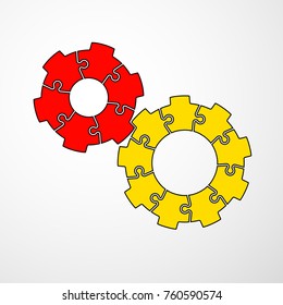 Vector Abstract background made from cogwheel puzzle pieces and place for your content. Cogwheels made of puzzle pieces. Busines presentation banner