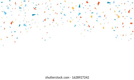 Vector abstract background with many falling tiny colorful confetti pieces and ribbon. Carnival, Christmas or New Year decoration colorful party pennants for birthday celebration, festival