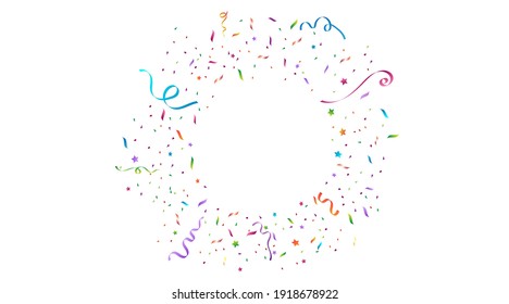 Vector abstract background with many falling tiny colorful confetti pieces and ribbon. Carnival, Christmas or New Year decoration colorful party pennants for birthday , festival