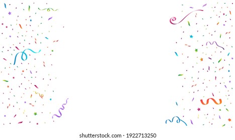 Vector abstract background with many falling tiny colorful confetti pieces and ribbon. Carnival, Christmas or New Year decoration colorful party pennants for birthday , festival