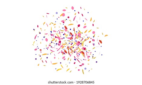 Vector abstract background with many falling tiny colorful confetti pieces and ribbon. Carnival, Christmas or New Year decoration colorful party pennants for birthday , festival