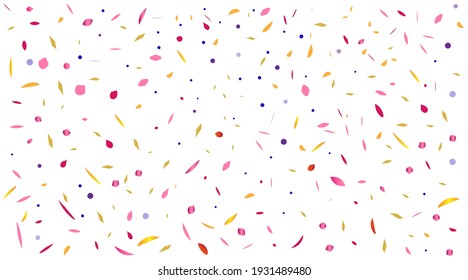 Vector abstract background with many falling tiny colorful confetti pieces and ribbon. Carnival, Christmas or New Year decoration colorful party pennants for birthday , festival