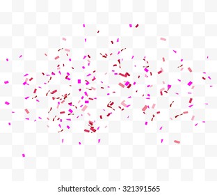 Vector Abstract Background With Many Falling Pink Tiny Confetti Pieces National Breast Canser Awaeness Month. Ribbon