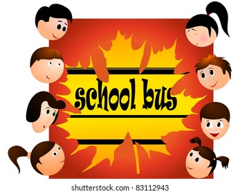  Vector abstract background with maple leaves and children.