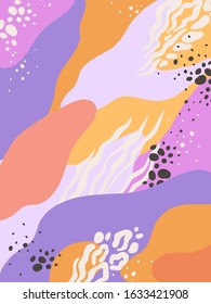 Vector abstract background in memphis style with animal pattern design. Template for greeting card or flyer.