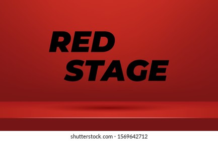Vector abstract background. Mock up 3D stage. Red empty studio room for product display. Banner for advertise product on website. Showroom shoot render.  