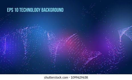 Vector abstract background. Modern technology illustration. Digital geometric abstraction. Blur futuristic texture. Mesh with lens and bokeh.