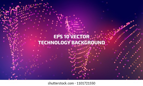 Vector abstract background. Modern technology illustration. Digital geometric abstraction. Blur futuristic texture. Mesh with lens and bokeh.