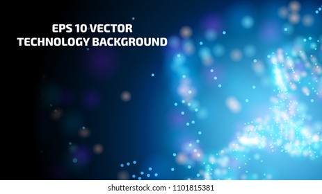 Vector abstract background. Modern technology illustration. Digital geometric abstraction. Blur futuristic texture. Mesh with lens and bokeh.