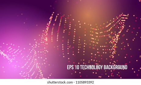 Vector abstract background. Modern technology illustration. Digital geometric abstraction. Blur futuristic texture. Mesh with lens and bokeh.