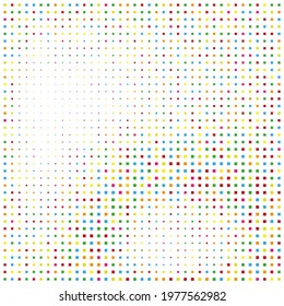 Vector abstract background with multi colored variegated squares. Halftone bright gradient. Pixel illustration. 