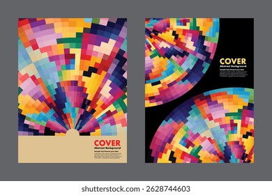 Vector abstract background multicolor pixel circle design. Unique and eye-catching color palette creates a playful and modern look. For cover, poster, branding or digital artwork.