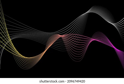 Vector abstract background. Multicolored dynamic lines on a black background. Colored waves. Background for design