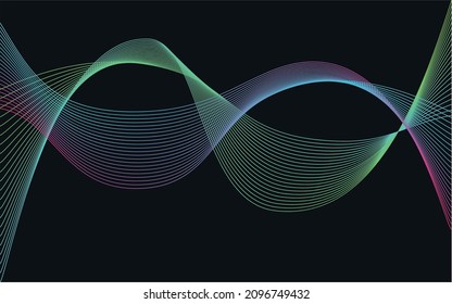 Vector abstract background. Multicolored dynamic lines on a black background. Colored waves. Background for design