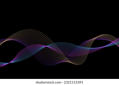 Vector abstract background. Multicolored dynamic lines on a black background. Color waves. Background for design.