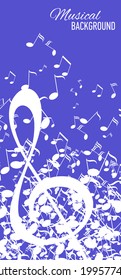 Vector abstract background with music key and notes. Banner. Designed text. 