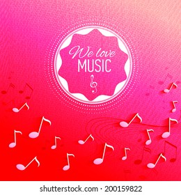 Vector abstract background with music key and notes. Banner. Designed text. 
