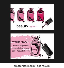 Vector abstract background with nail polish. Business card of beauty salon. Fashion illustration.
