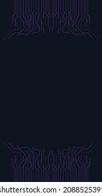 Vector abstract background on the theme of digital technology, future, cyberpunk. Dark background with bright violet lines computer elements. Banner template design for web, copyspace.