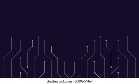 Vector abstract background on the theme of digital technology, future, cyberpunk. Dark purple background with very peri lines computer elements. Banner template design for web, copyspace.
