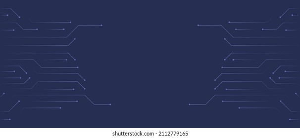 Vector abstract background on the theme of digital technology, future, cyberpunk. Dark blue background with very peri lines computer elements. Banner template design for web, copyspace.