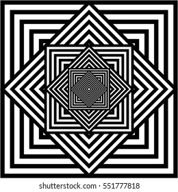 Vector abstract background. Optical illusion. Black and white squares.