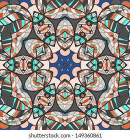 Vector abstract background in oriental style. Abstract seamless orient-inspired pattern like mandala or mehndy paint