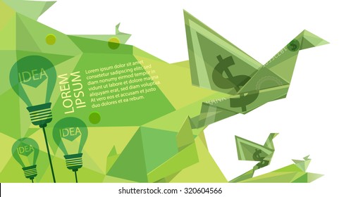 Fondo abstracto vectorial Origami and polygon Birds Paper Money banknote Concepto, ilustración 