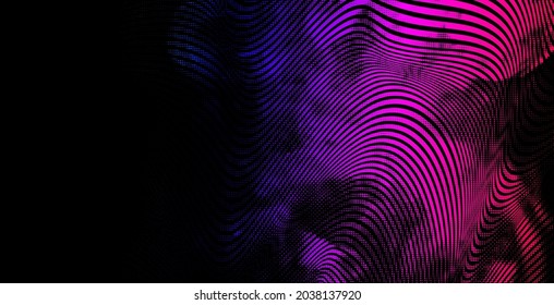 Vector abstract background with overlapping line art and smoke halftone textures on dark background.