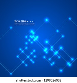 Vector abstract background with overlapping square and dots. High tech design. Node molecule structure. Science and connection concept.